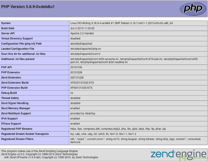 LAMP apache httpd test page debian 8