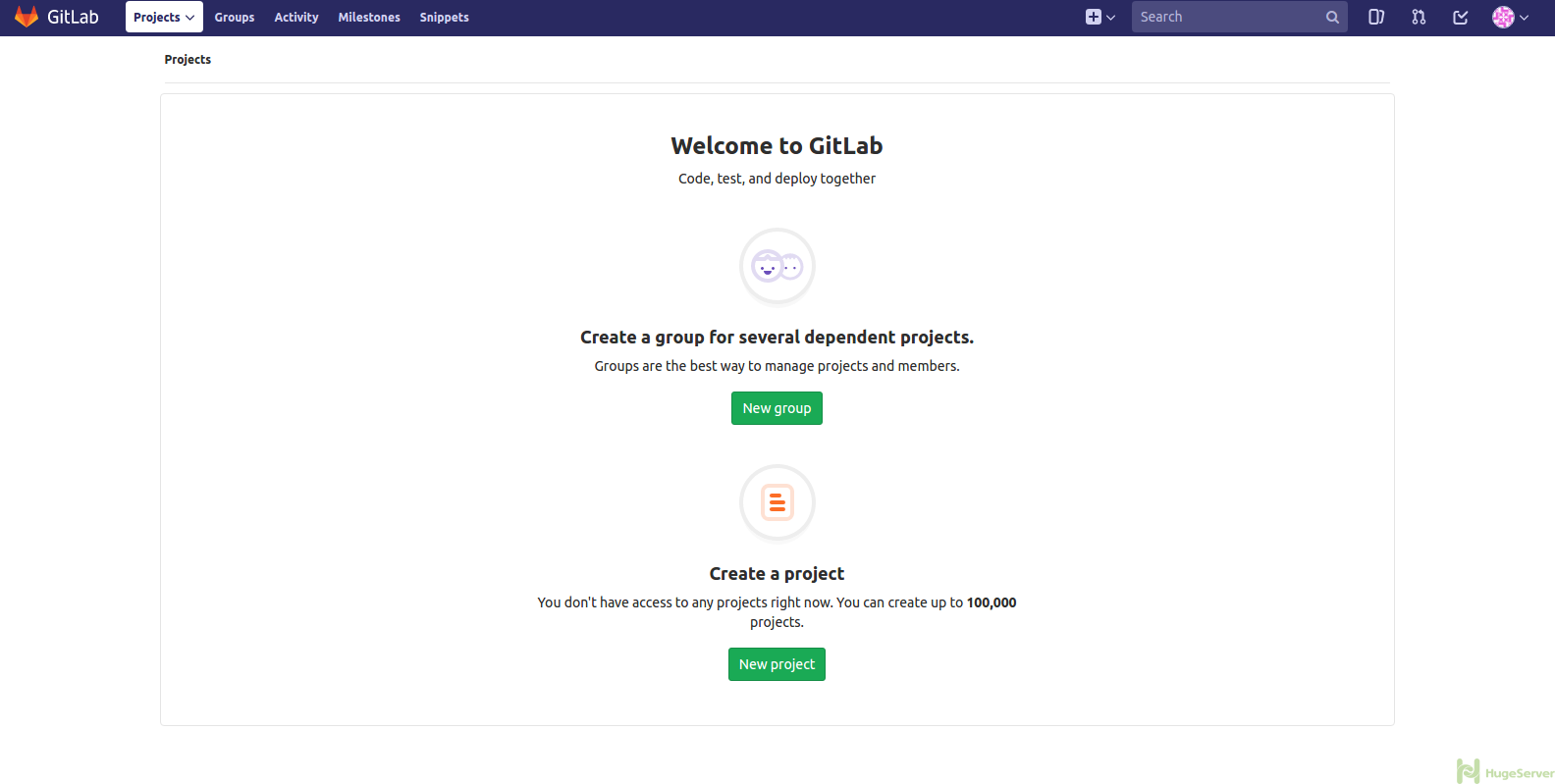 GitLab Web Interface Main Page