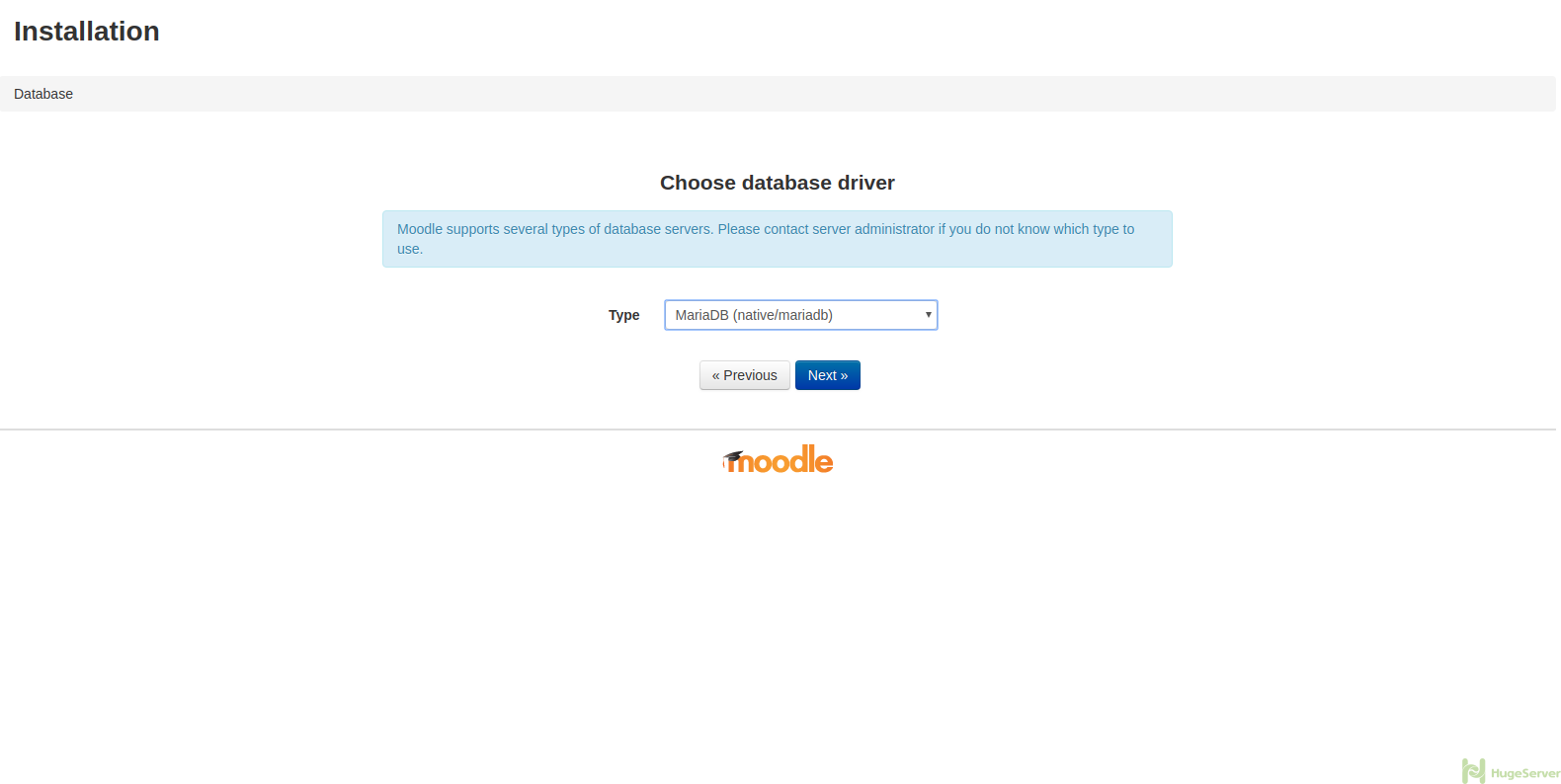 Moodle Setup: Choose Database Driver