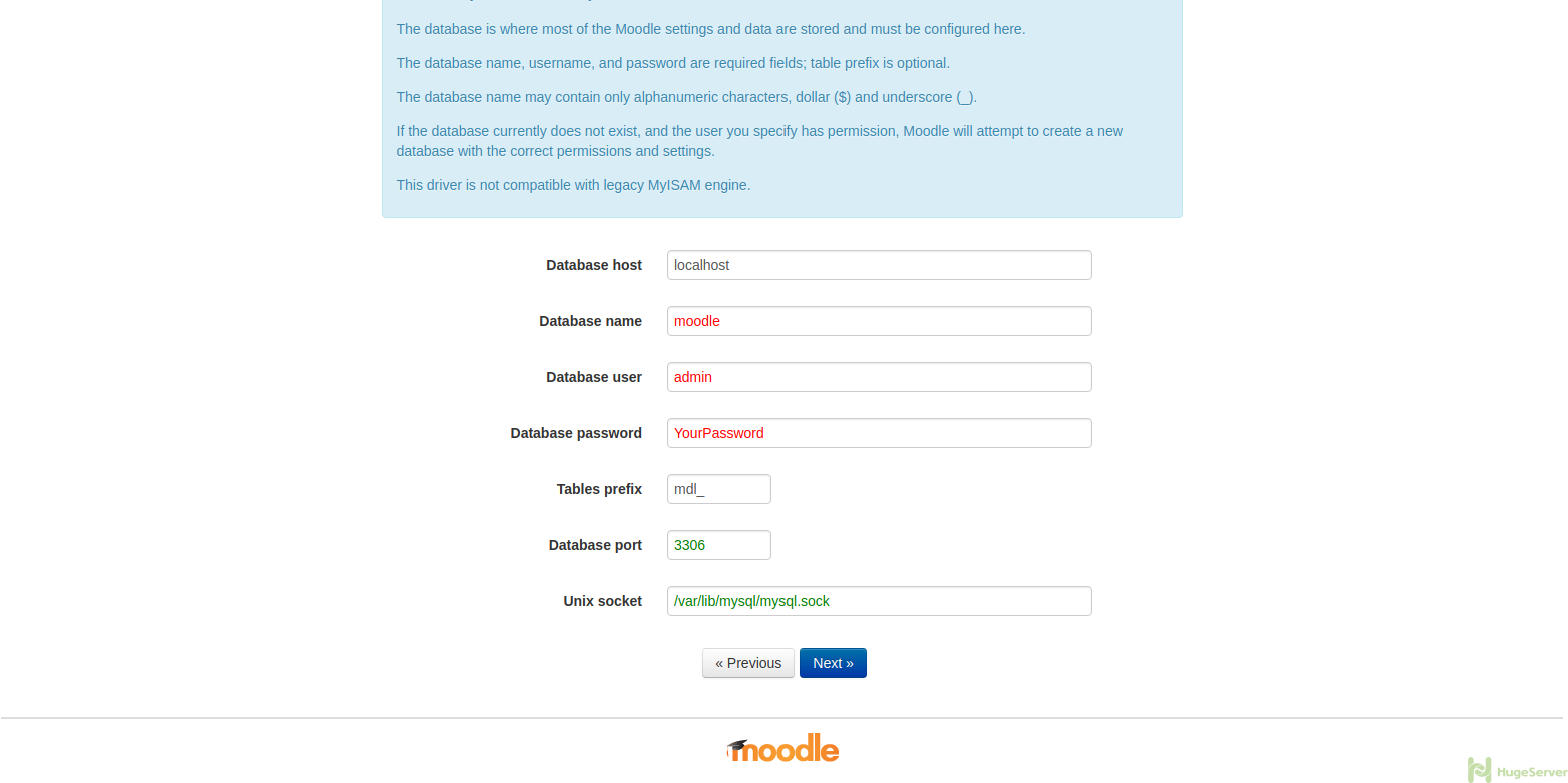 Moodle Setup: Database Information